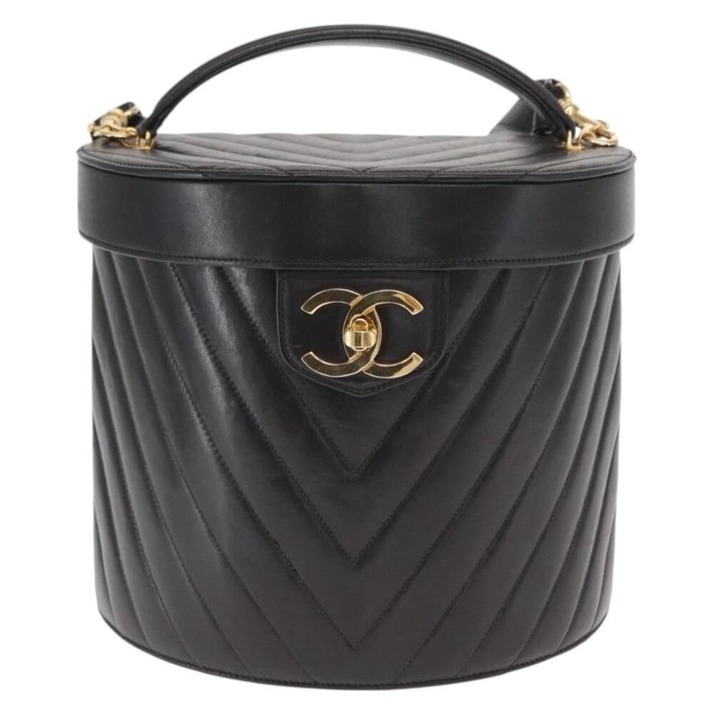 Chanel Lambskin V Stitch Vanity Handbag Black